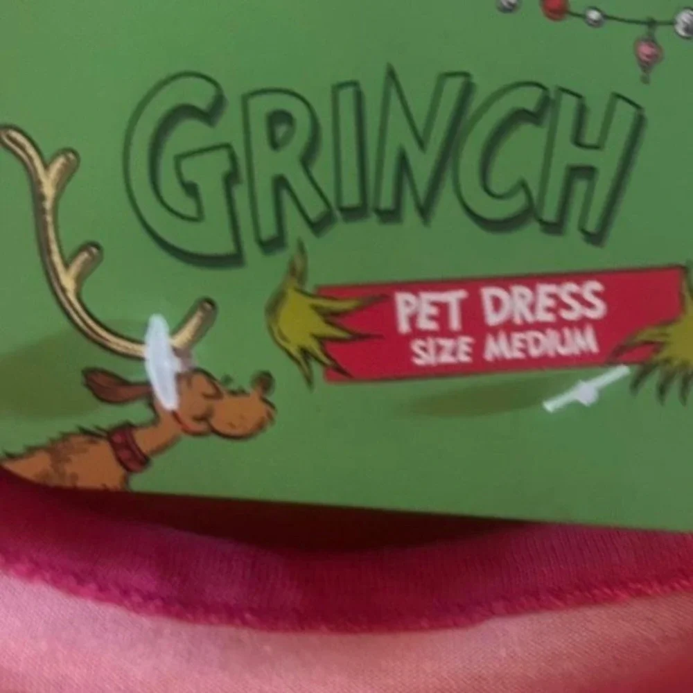 NWT Pink Grinch pet dog dress size medium ‎ dress with hood